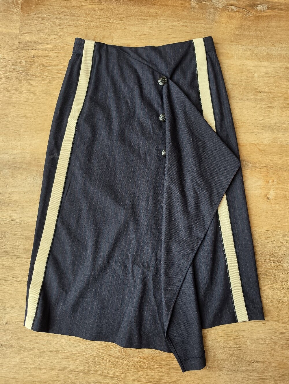 Maje Jidaia Striped Drape-Detail Midi Skirt Size 38